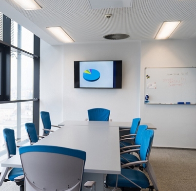 interior of new modern office meeting room with big windows